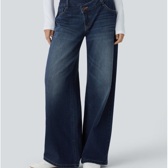 Halara Flex™ Asymmetric Low Rise Baggy Wide Leg Washed Casual Jeans - Picture 2 of 13